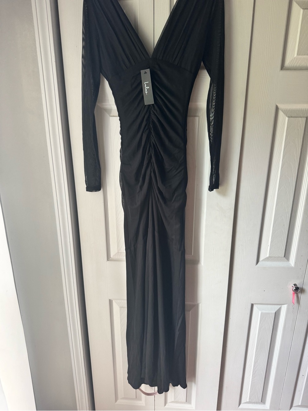 Lulus Georgina Black Jersey Knit Ruched Mermaid Maxi Dress - Size M